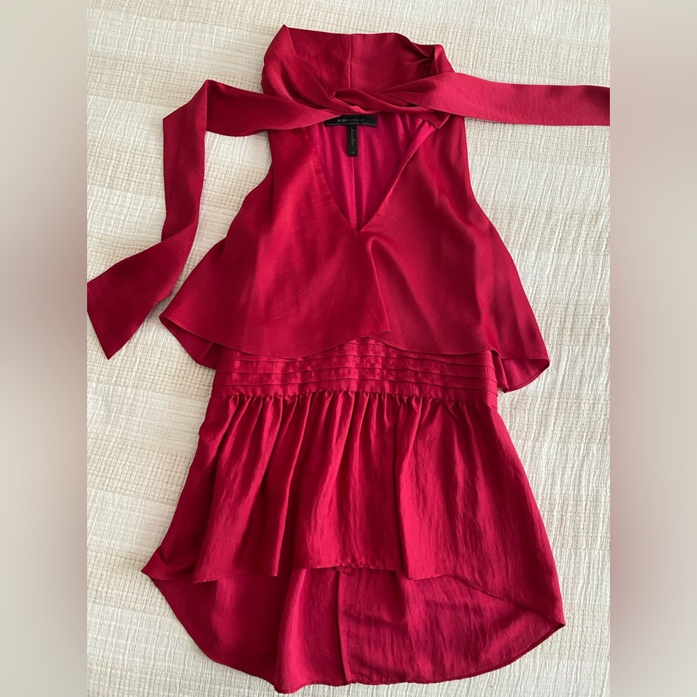 BCBG Satin effect tie neck top